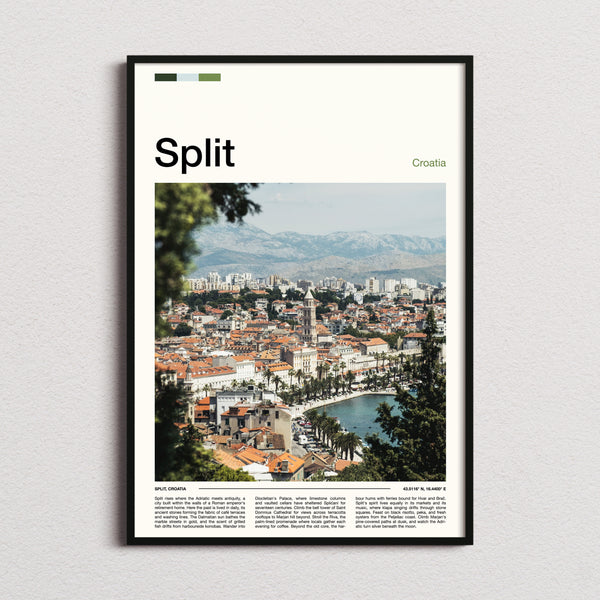 Split Old Town And Harbour Travel Print framed and photographed straight on