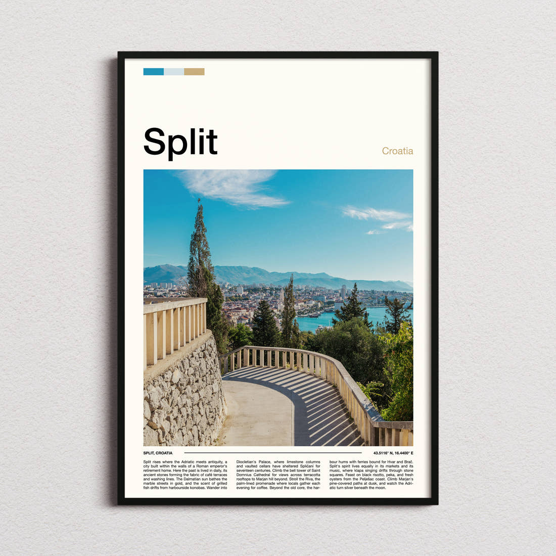 Split Marjan Hill Viewpoint Travel Print framed and photographed straight on