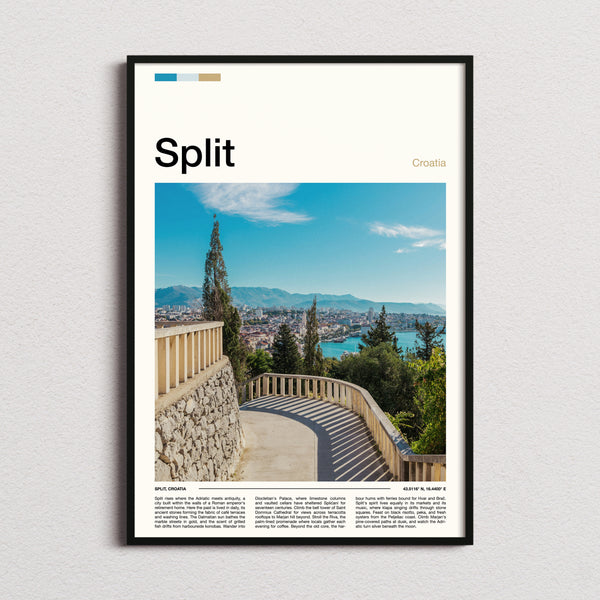 Split Marjan Hill Viewpoint Travel Print framed and photographed straight on
