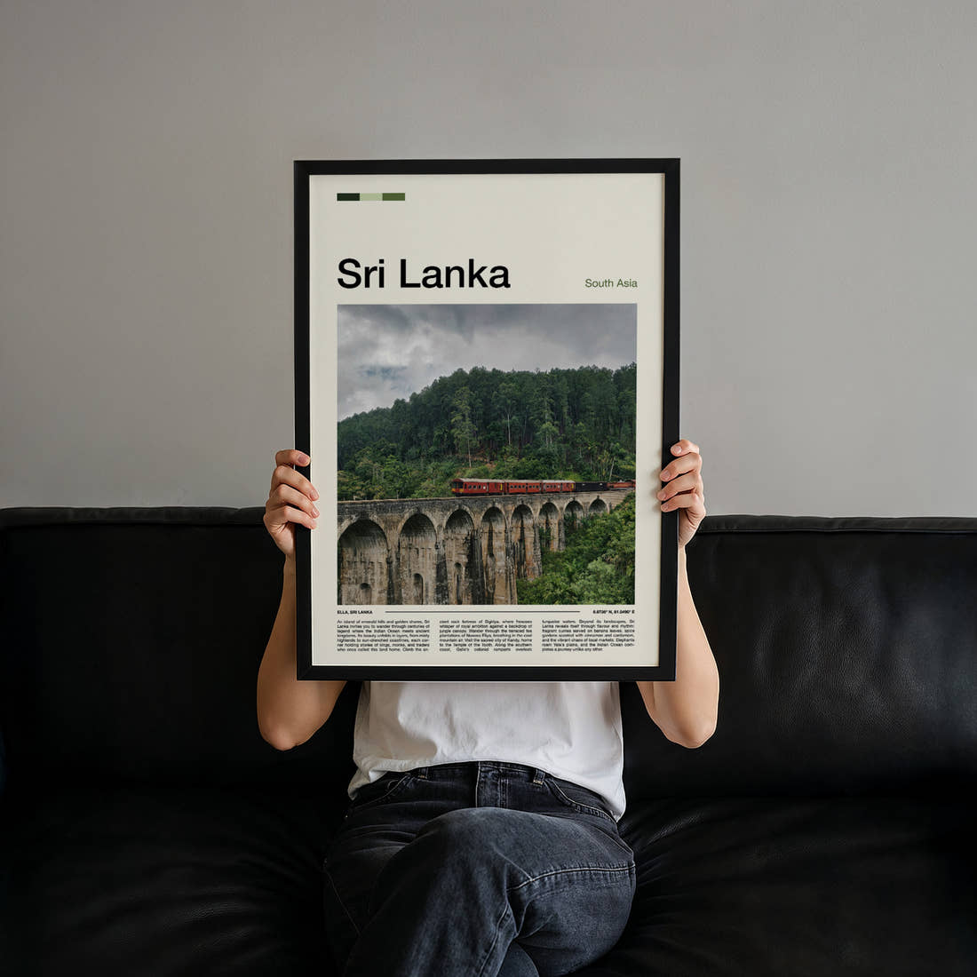 Sri Lanka Nine Arches Bridge Travel Print held up by hand to show the size of the print