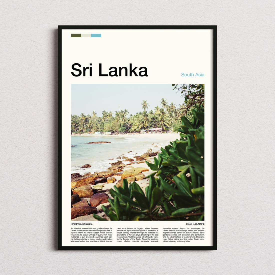 Sri Lanka Palm-Fringed Beach Travel Print framed and photographed straight on