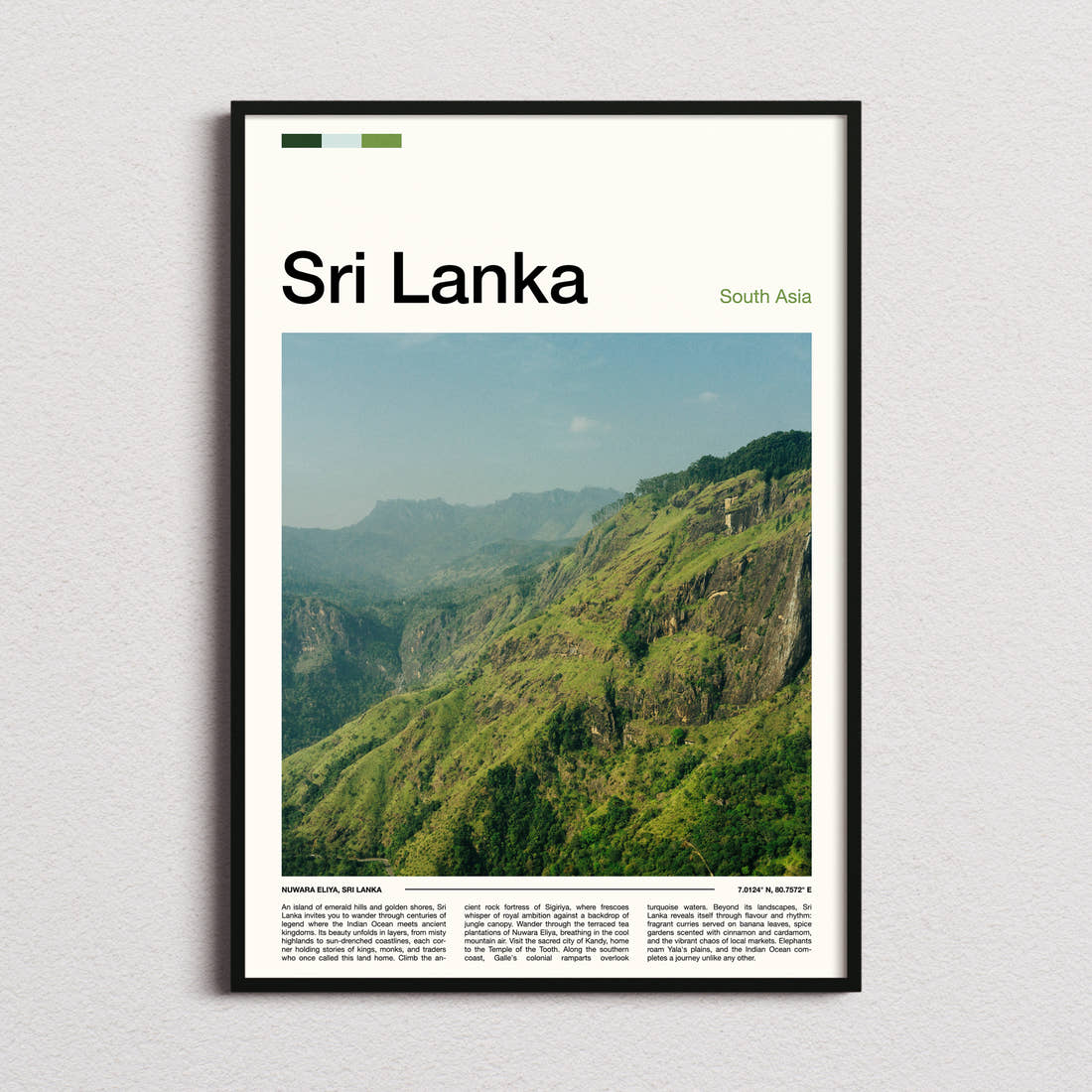 Sri Lanka Misty Hill Ridges Travel Print framed and photographed straight on