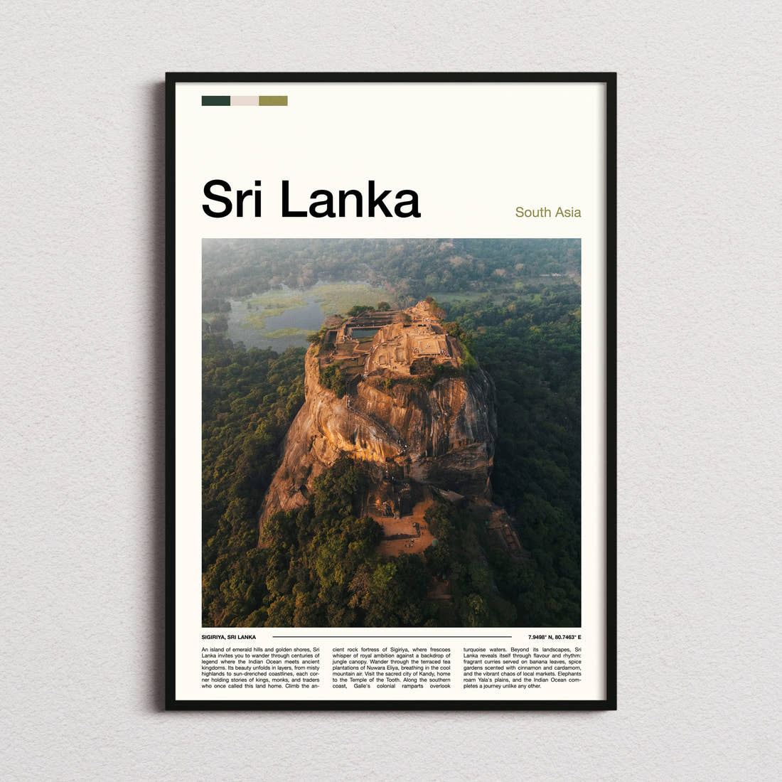 Sri Lanka Aerial Rock Fortress Travel Print framed and photographed straight on
