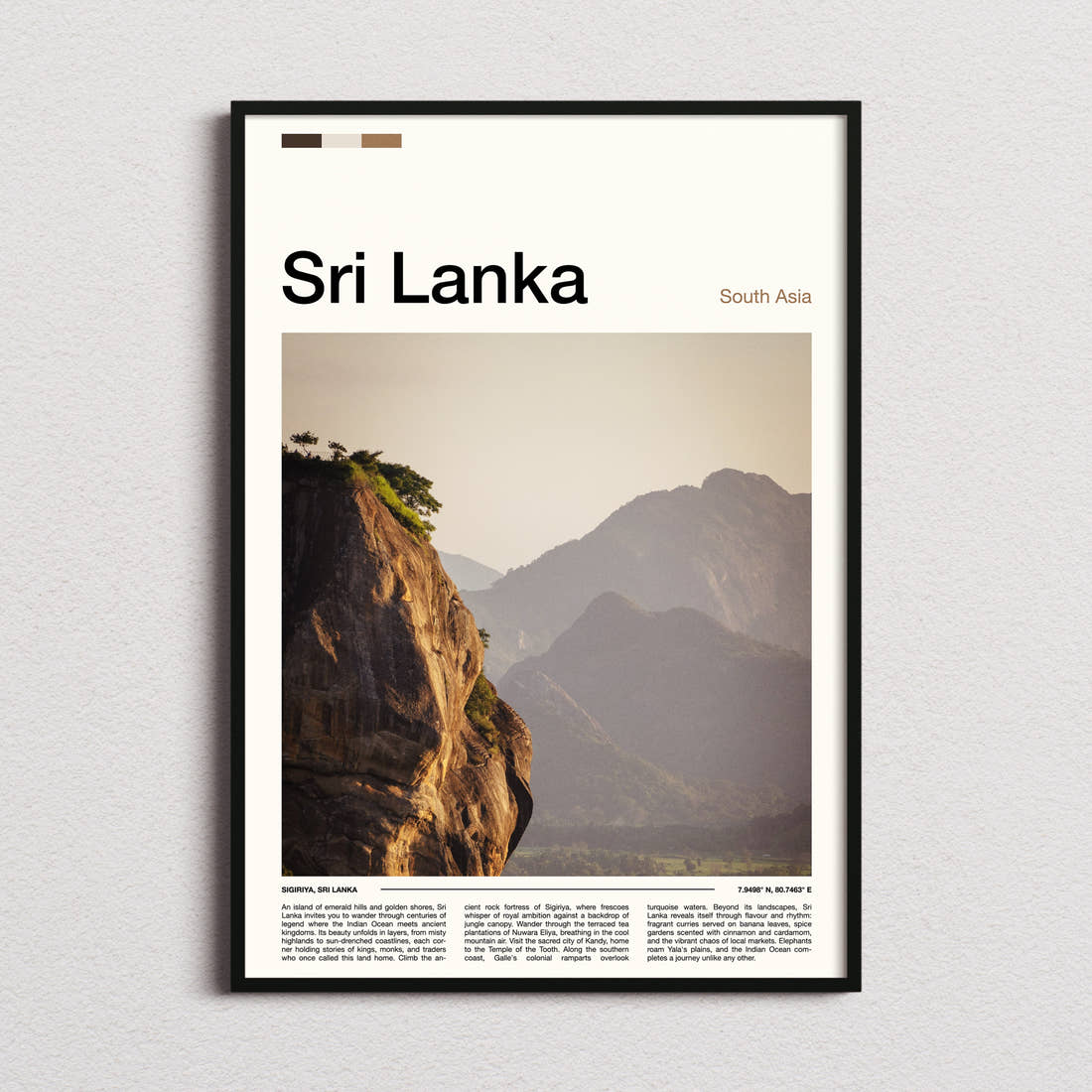 Sri Lanka Ancient Rock Fortress Travel Print framed and photographed straight on