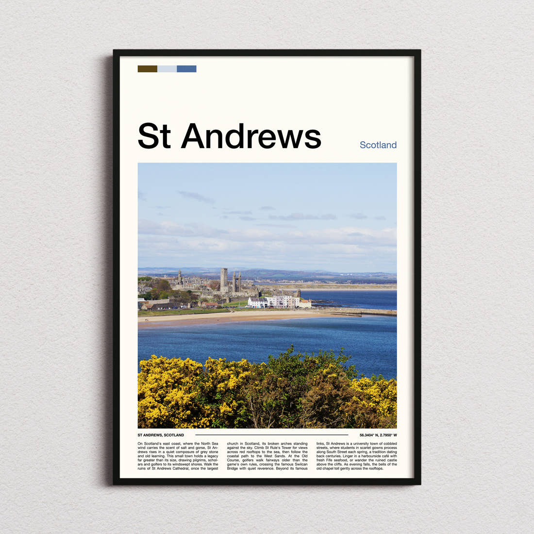 St Andrews Coastal Town View Travel Print framed and photographed straight on