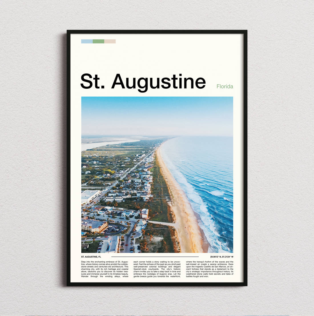 St Augustine Aerial Coastline View Travel Print framed and photographed straight on