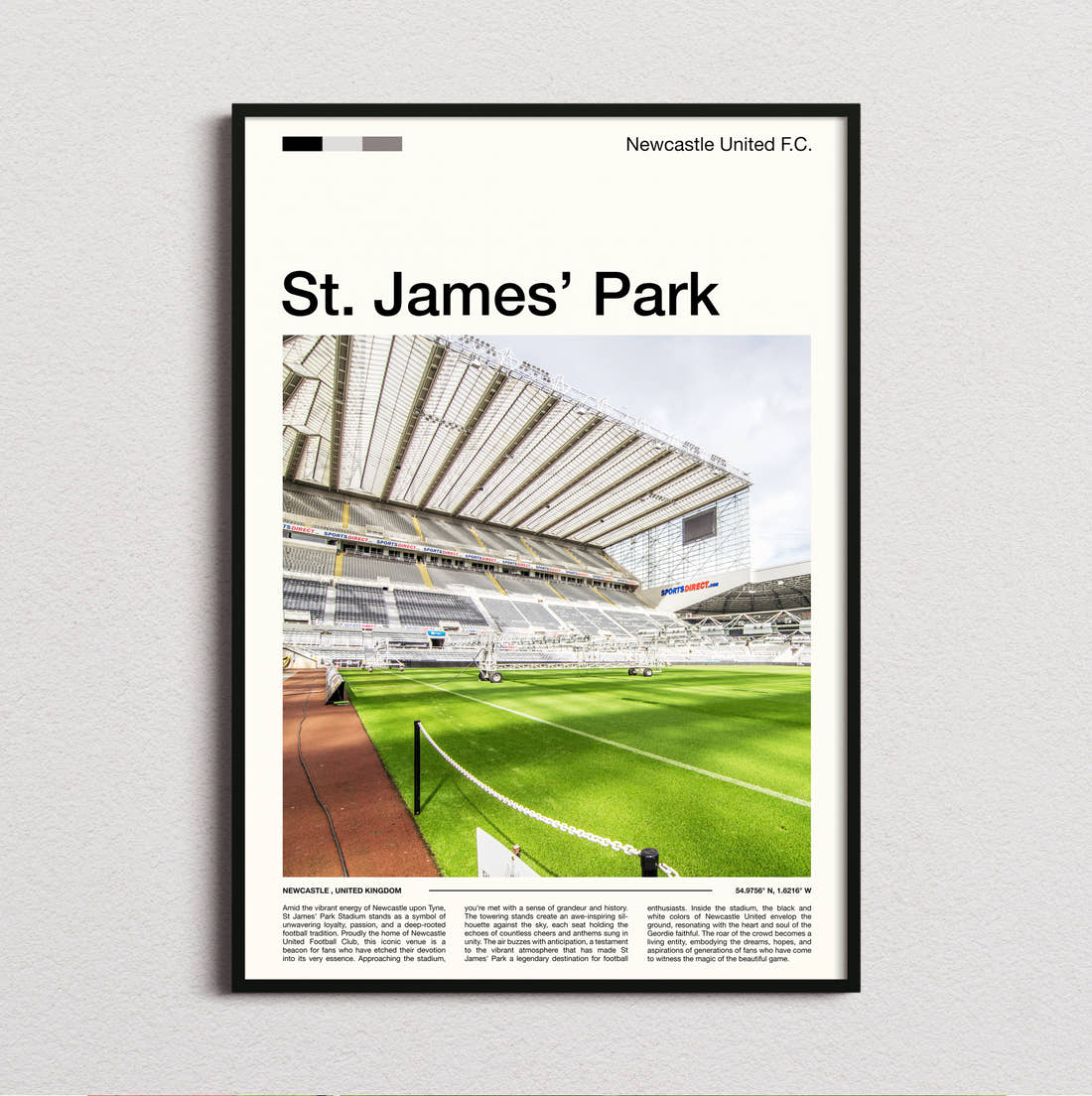 St James Park Stadium Print framed and photographed straight on
