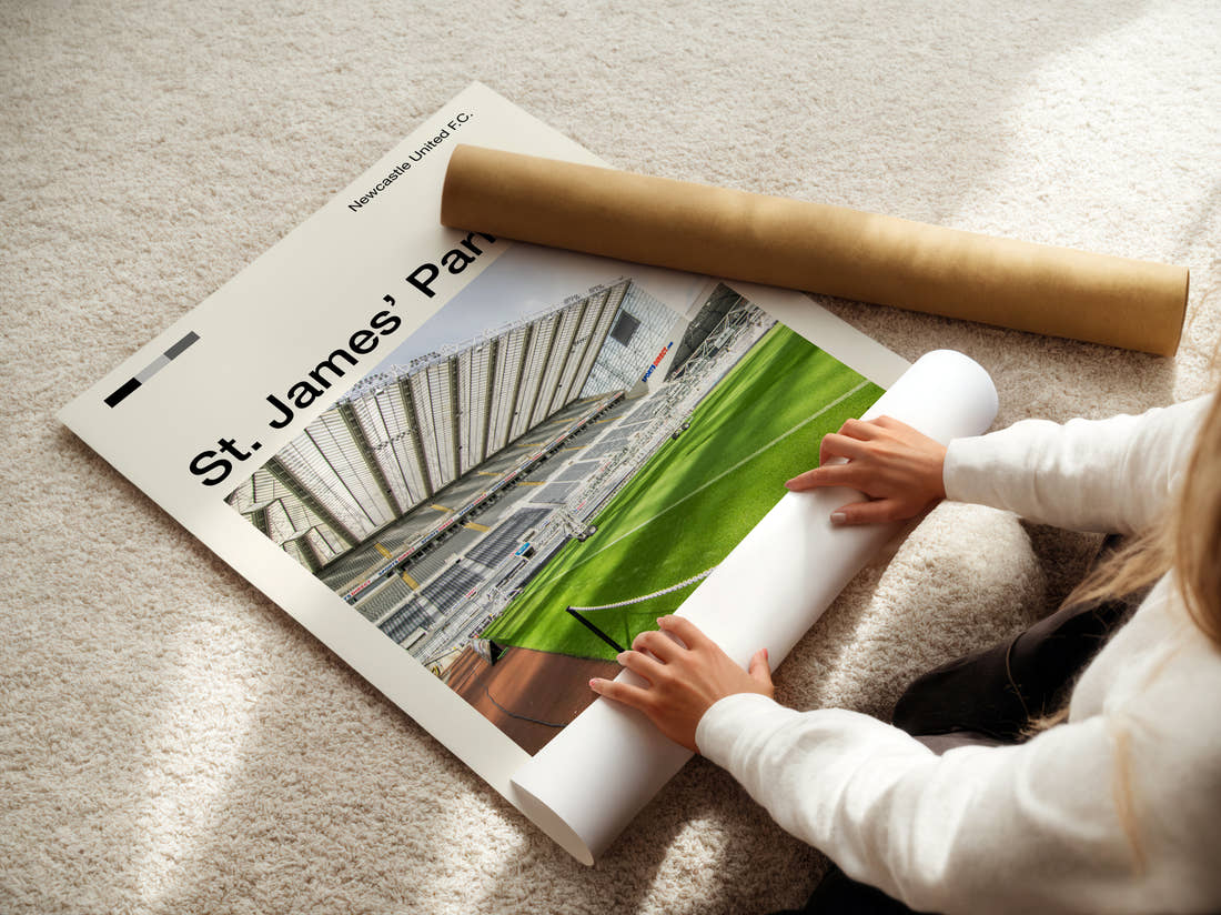 St James Park Stadium Print being unrolled from its postal tube