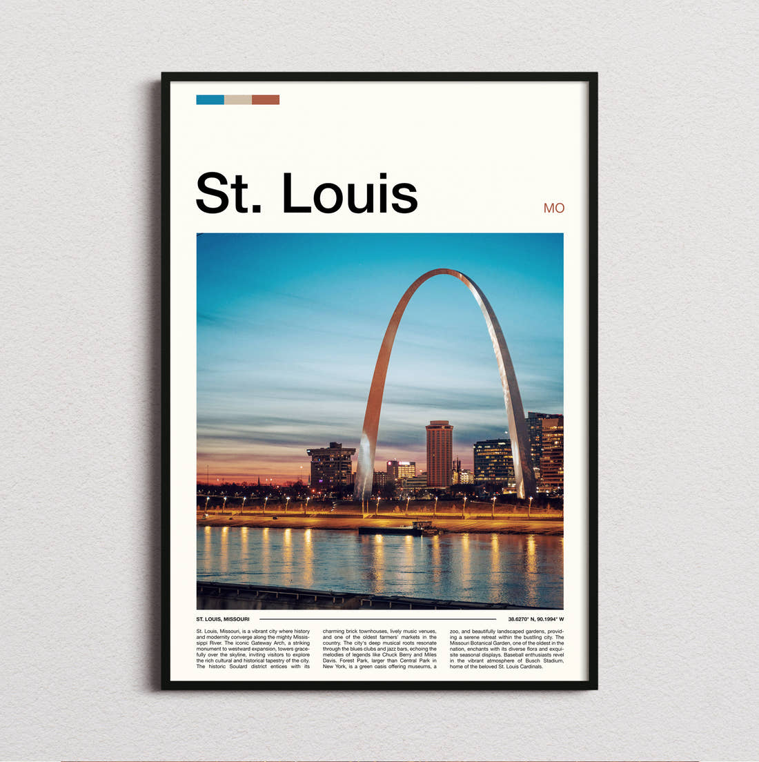 St Louis Gateway Arch At Sunset Travel Print framed and photographed straight on