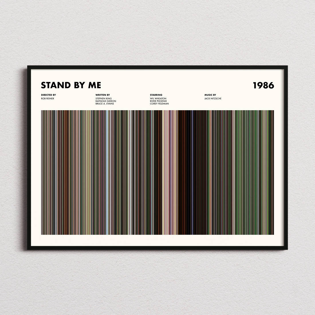 Stand By Me Movie Barcode Poster framed and photographed straight on