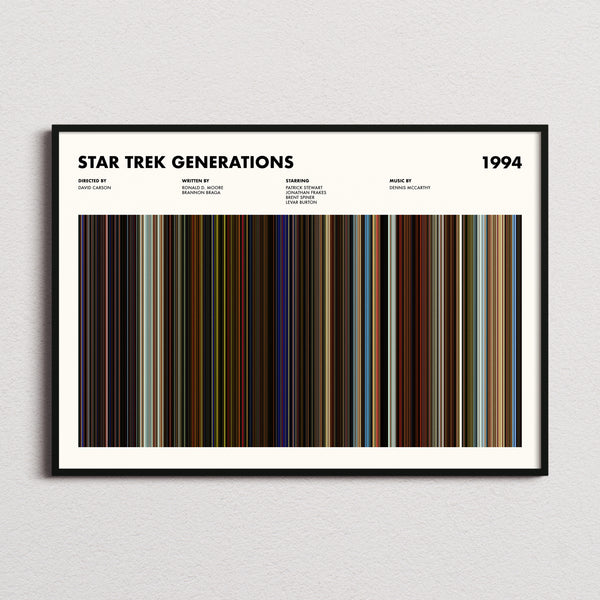 Star Trek Generations Movie Barcode Poster framed and photographed straight on