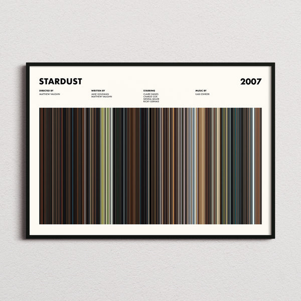 Stardust Movie Barcode Poster framed and photographed straight on