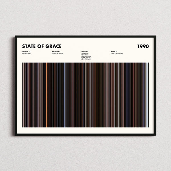 State of Grace Movie Barcode Poster framed and photographed straight on
