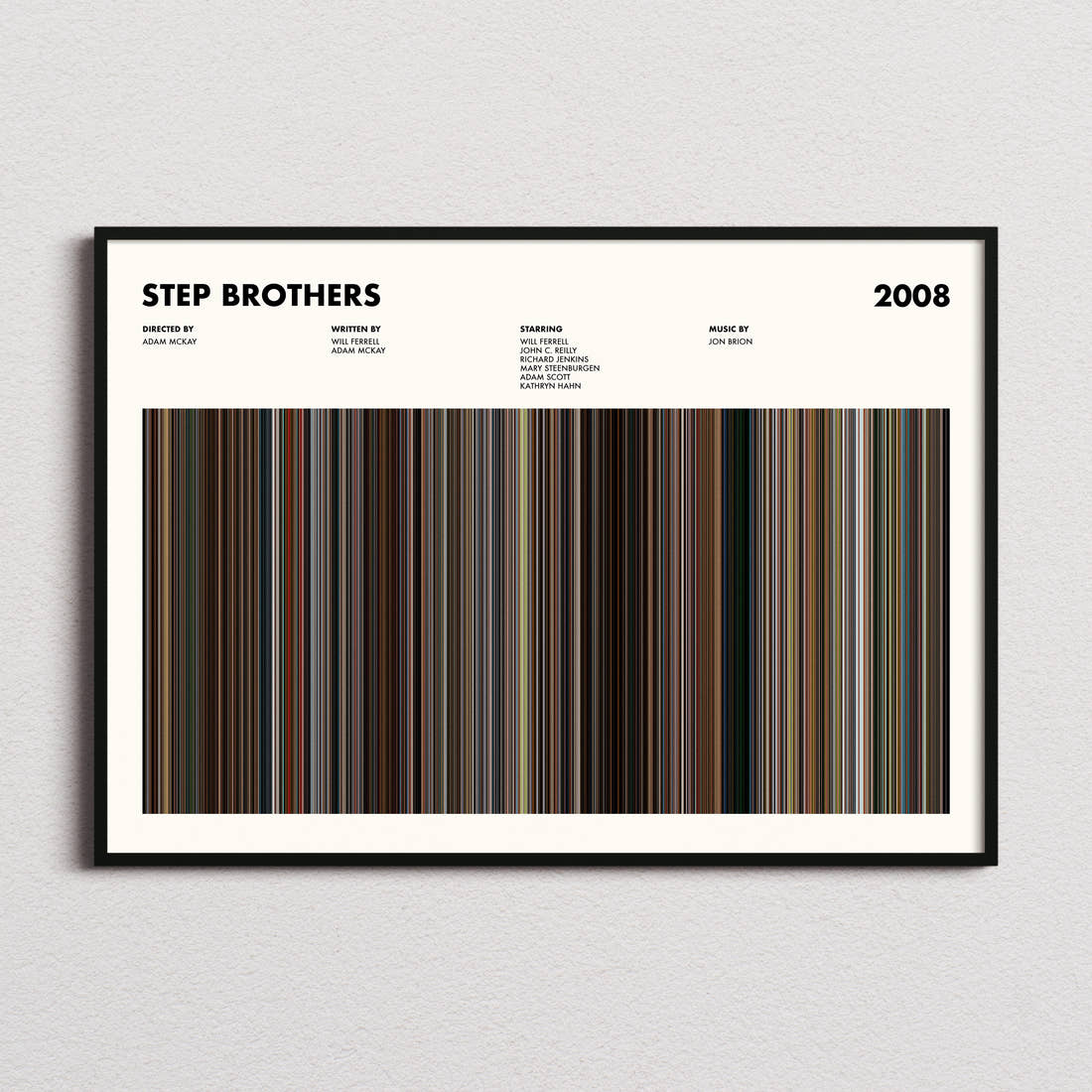 Step Brothers Movie Barcode Poster framed and photographed straight on