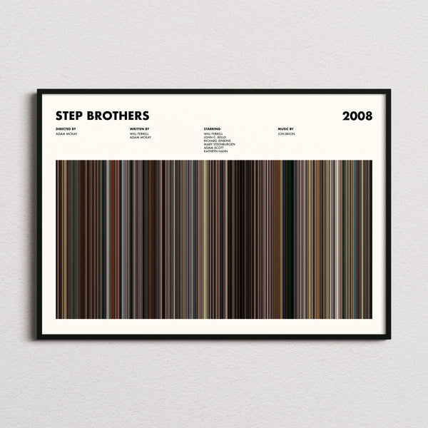 Step Brothers Movie Barcode Poster framed and photographed straight on