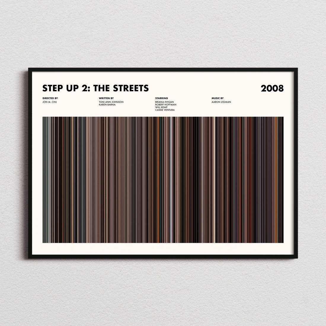 Step Up 2: The Streets Movie Barcode Poster framed and photographed straight on