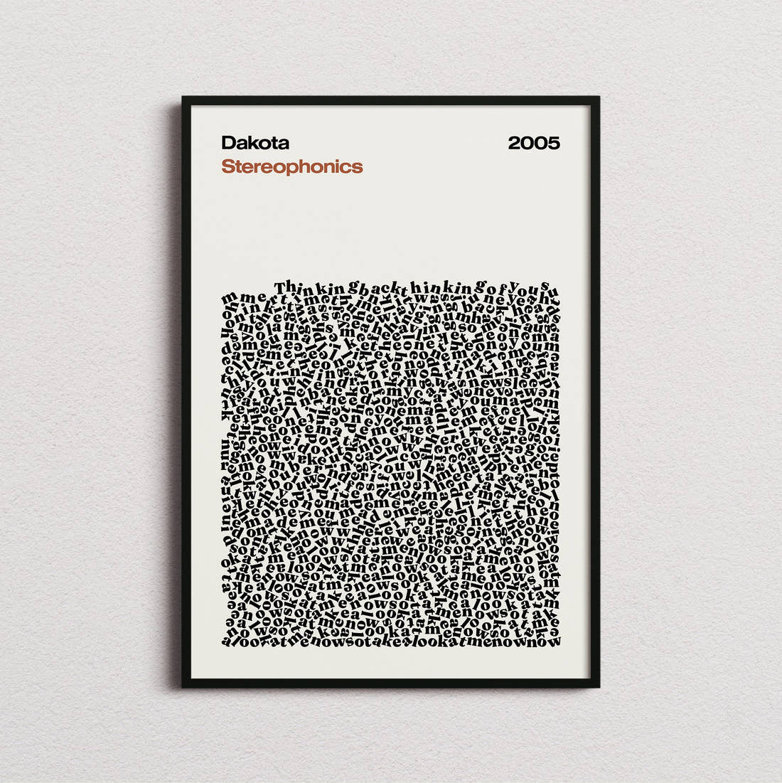 Stereophonics Dakota Lyric Print in the cream colourway, framed