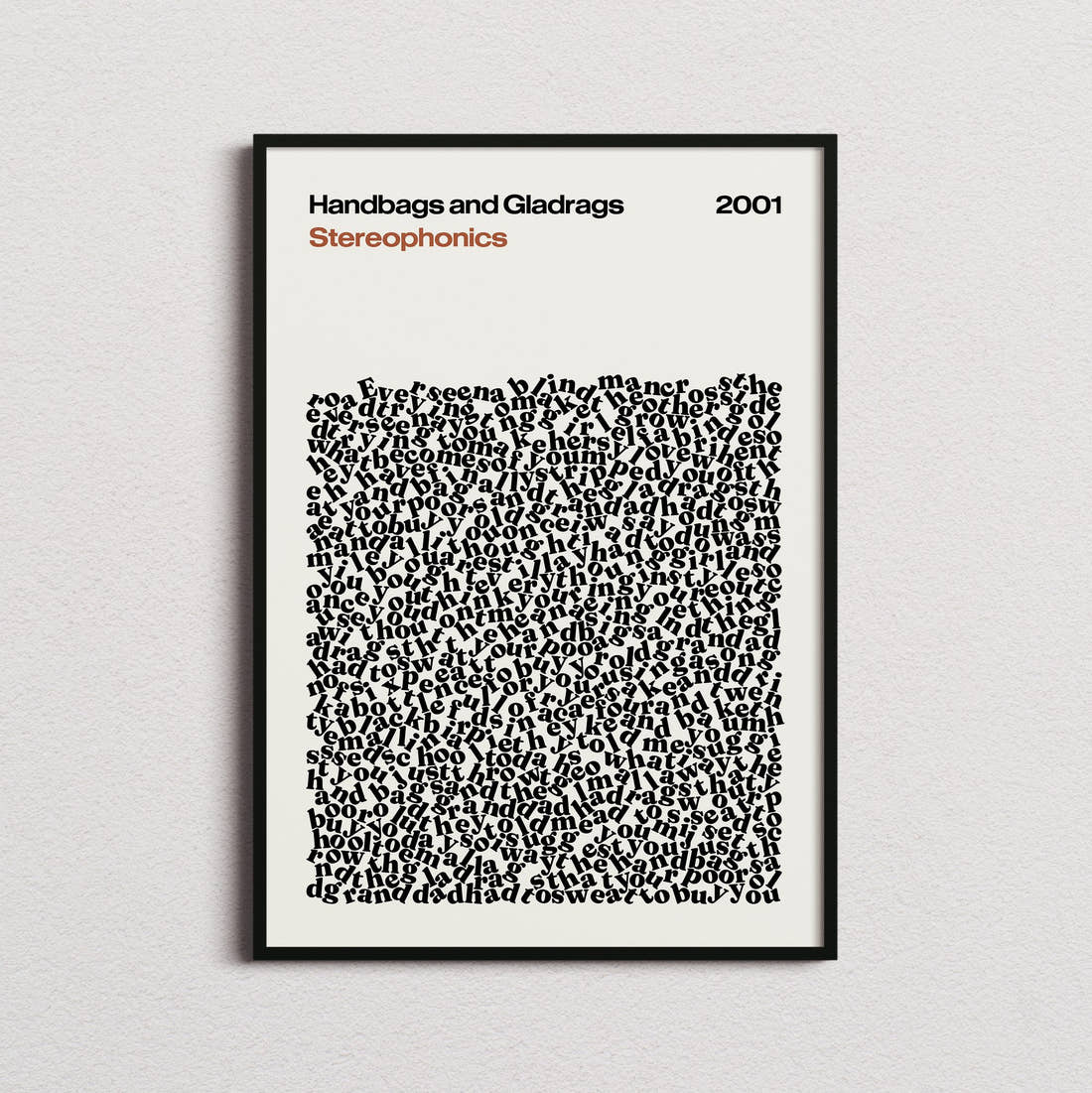 Stereophonics Handbags and Gladrags Lyric Print in the cream colourway, framed