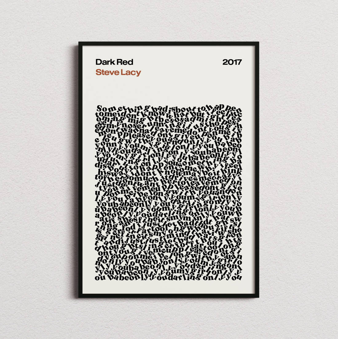 Steve Lacy Dark Red Lyric Print in the cream colourway, framed