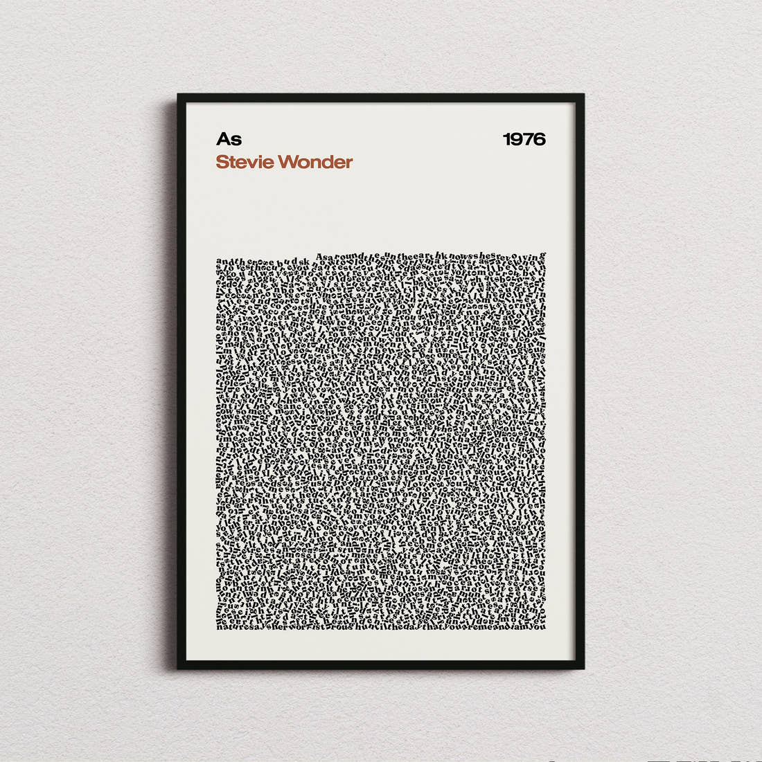 Stevie Wonder As Lyric Print in the cream colourway, framed