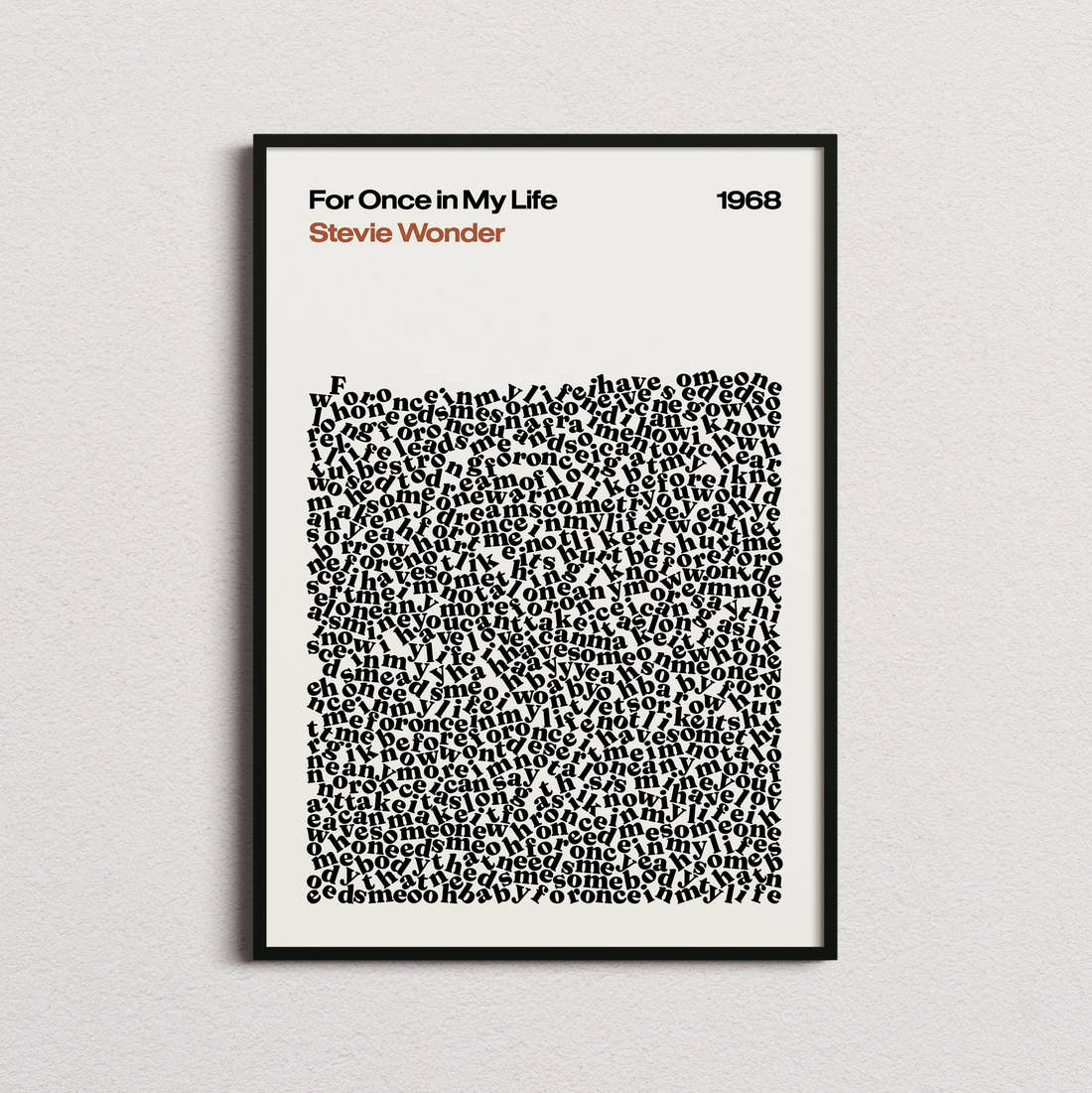 Stevie Wonder For Once in My Life Lyric Print in the cream colourway, framed