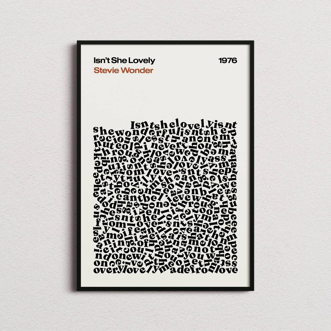 Stevie Wonder Isn't She Lovely Lyric Print in the cream colourway, framed
