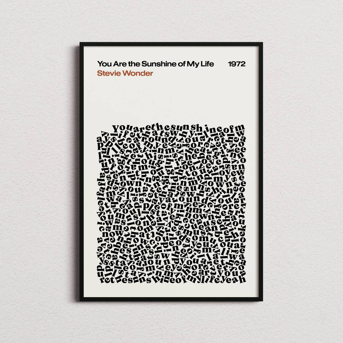 You Are the Sunshine of My Life by Stevie Wonder lyric print in cream