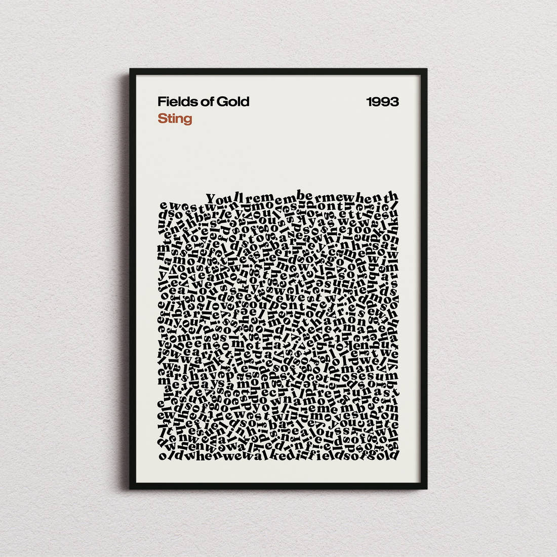 Sting Fields of Gold Lyric Print in the cream colourway, framed