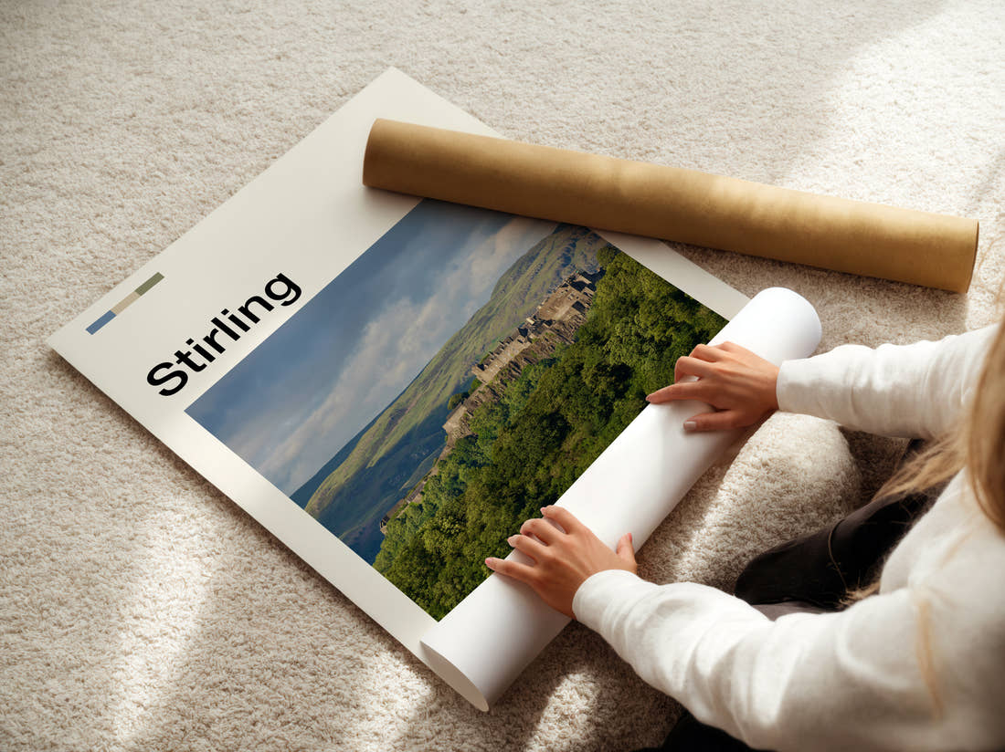 Stirling Stirling Castle Travel Print being unrolled from its postal tube