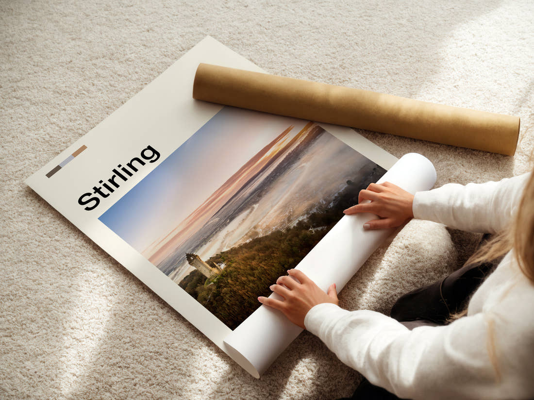 Stirling Wallace Monument Travel Print being unrolled from its postal tube