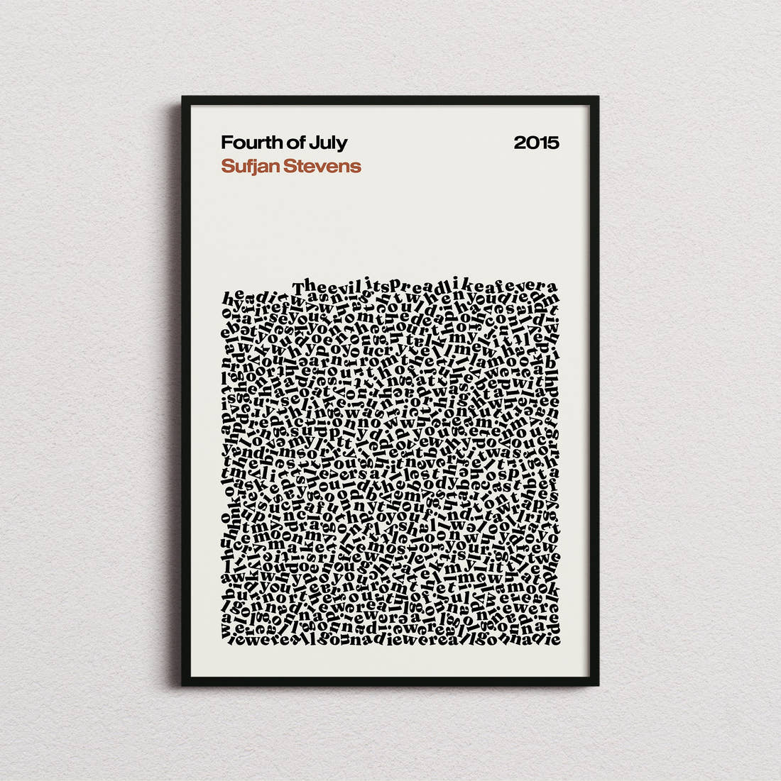 Sufjan Stevens Fourth of July Lyric Print in the cream colourway, framed