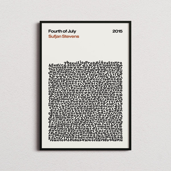 Sufjan Stevens Fourth of July Lyric Print in the cream colourway, framed