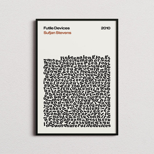 Sufjan Stevens Futile Devices Lyric Print in the cream colourway, framed