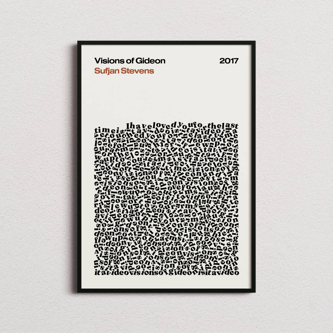 Sufjan Stevens Visions of Gideon Lyric Print in the cream colourway, framed