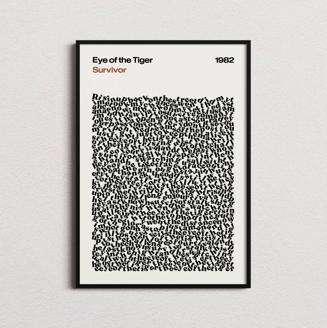 Survivor Eye of the Tiger Lyric Print in the cream colourway, framed