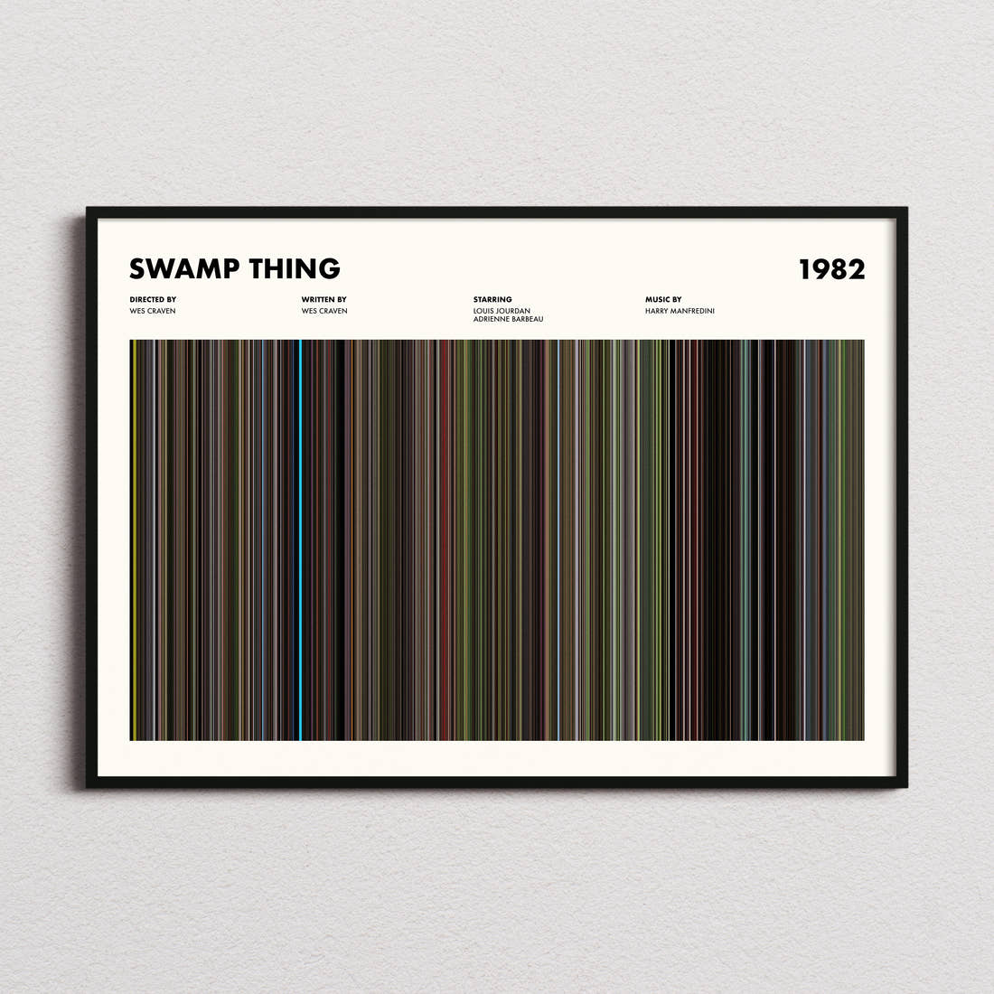 Swamp Thing Movie Barcode Poster framed and photographed straight on
