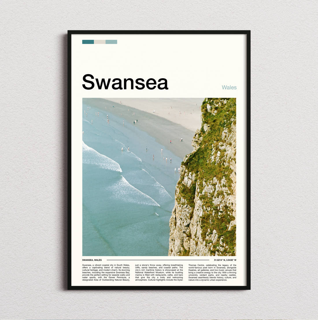 Swansea Cliff Above The Beach Travel Print framed and photographed straight on