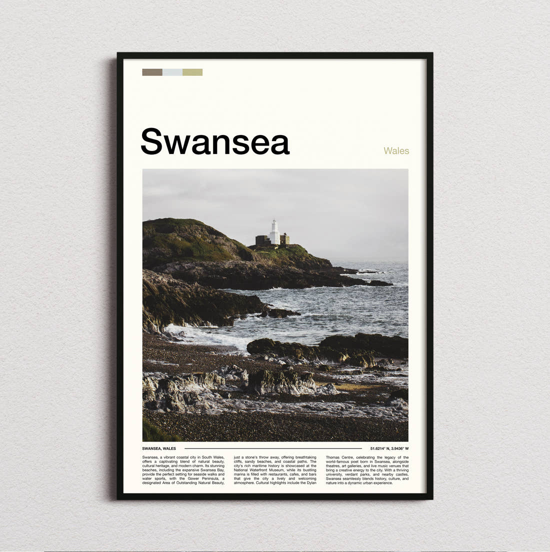 Swansea Mumbles Lighthouse Travel Print framed and photographed straight on