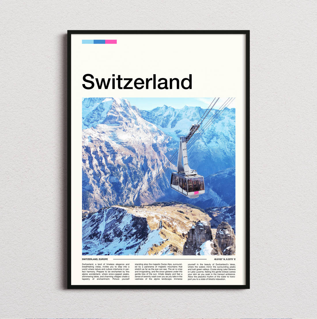 Switzerland Cable Car Travel Print framed and photographed straight on