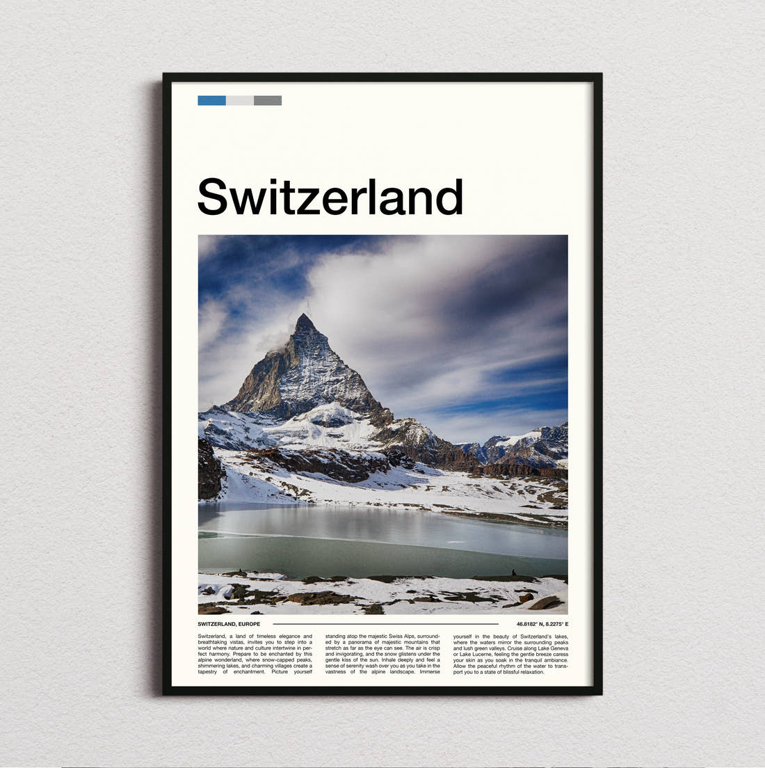 Switzerland Matterhorn Travel Print framed and photographed straight on