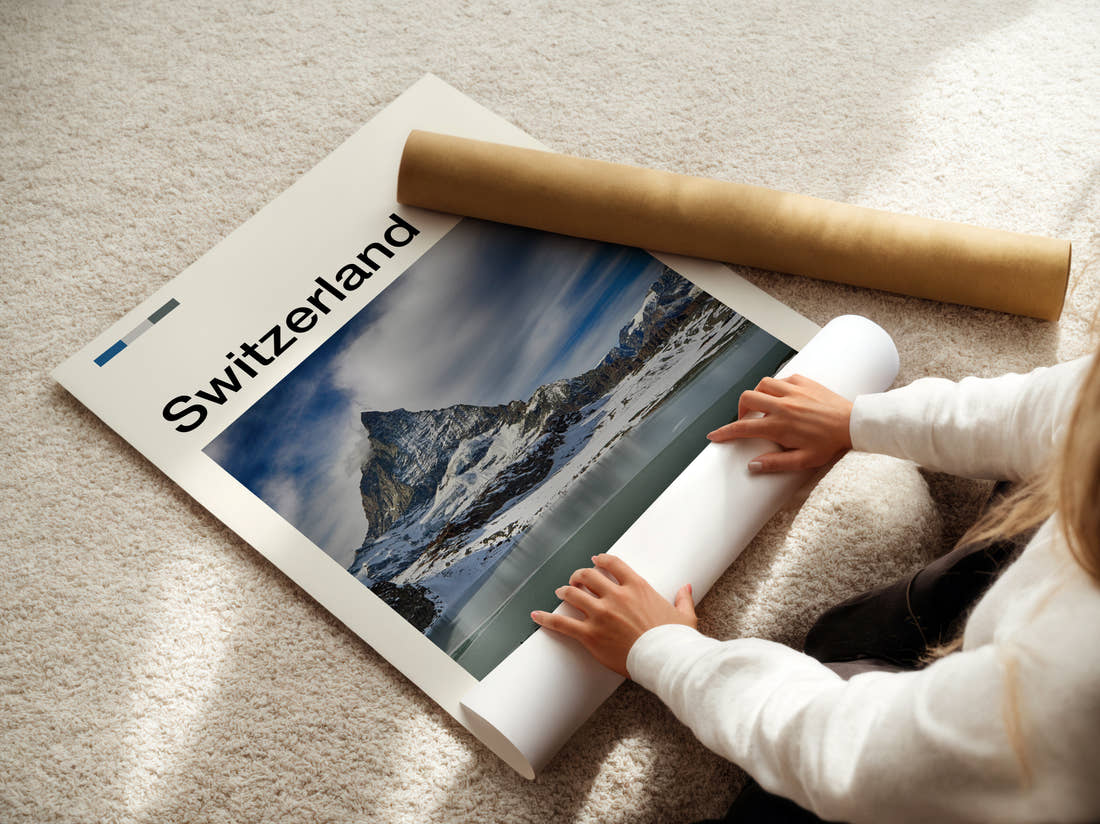 Switzerland Matterhorn Travel Print being unrolled from its postal tube