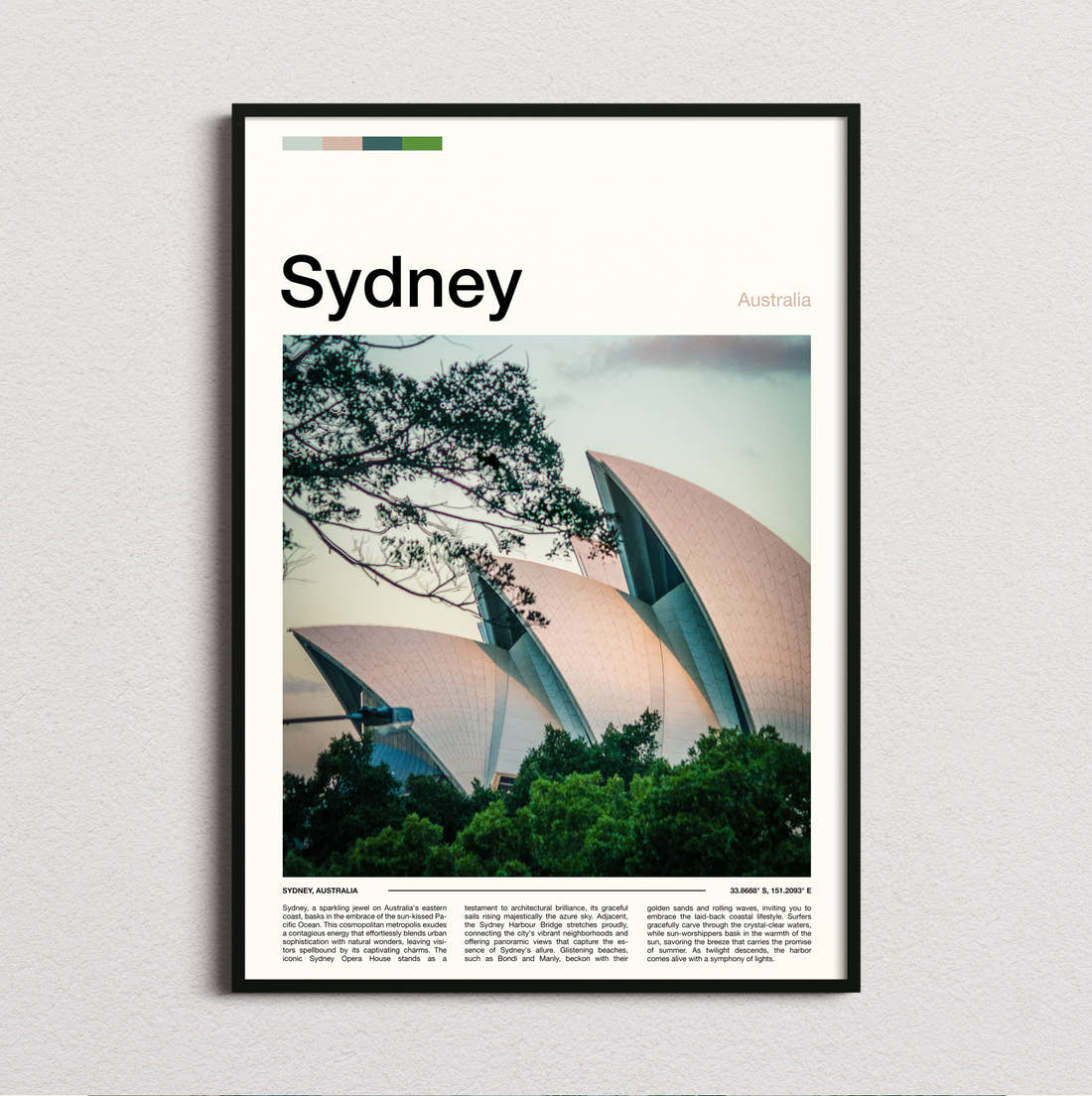 Sydney Opera House Travel Print framed and photographed straight on