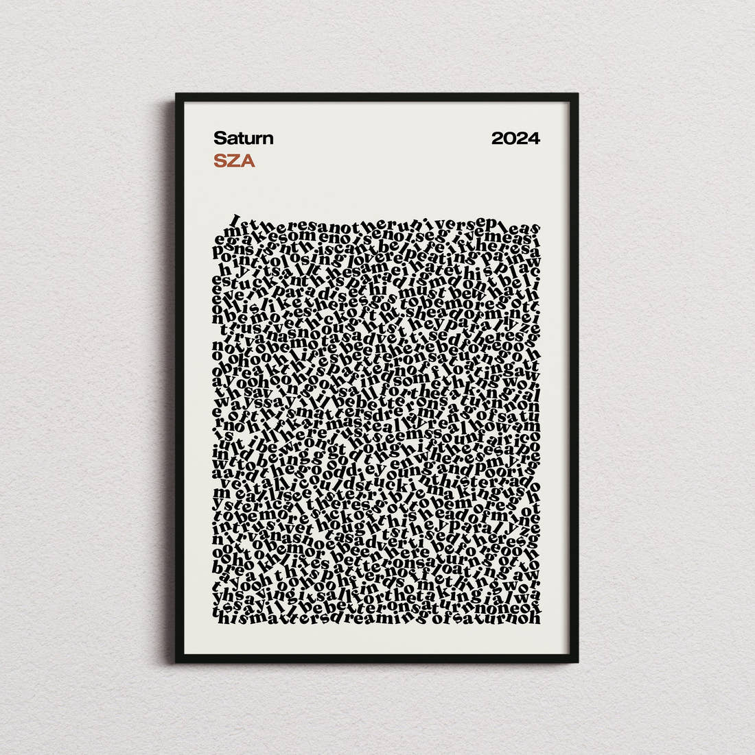 SZA Saturn Lyric Print in the cream colourway, framed