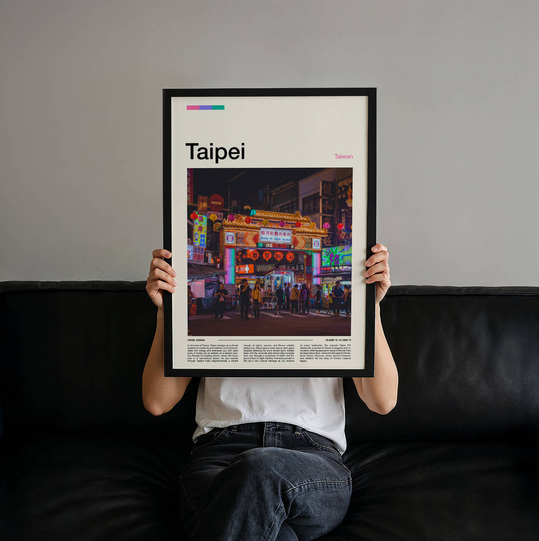 Taipei Raohe Street Night Market Travel Print held up by hand to show the size of the print