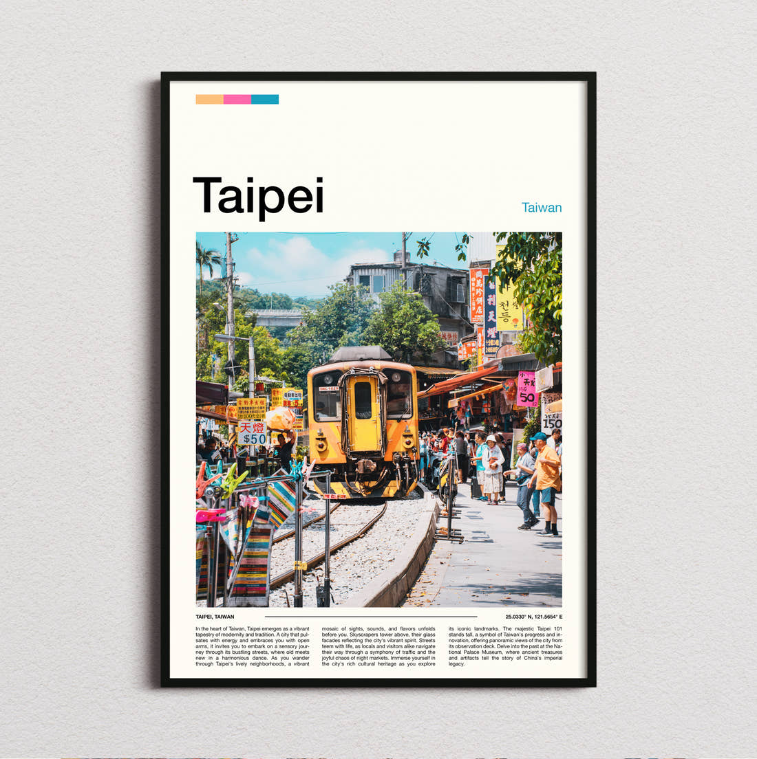 Taipei Train On Street Travel Print framed and photographed straight on