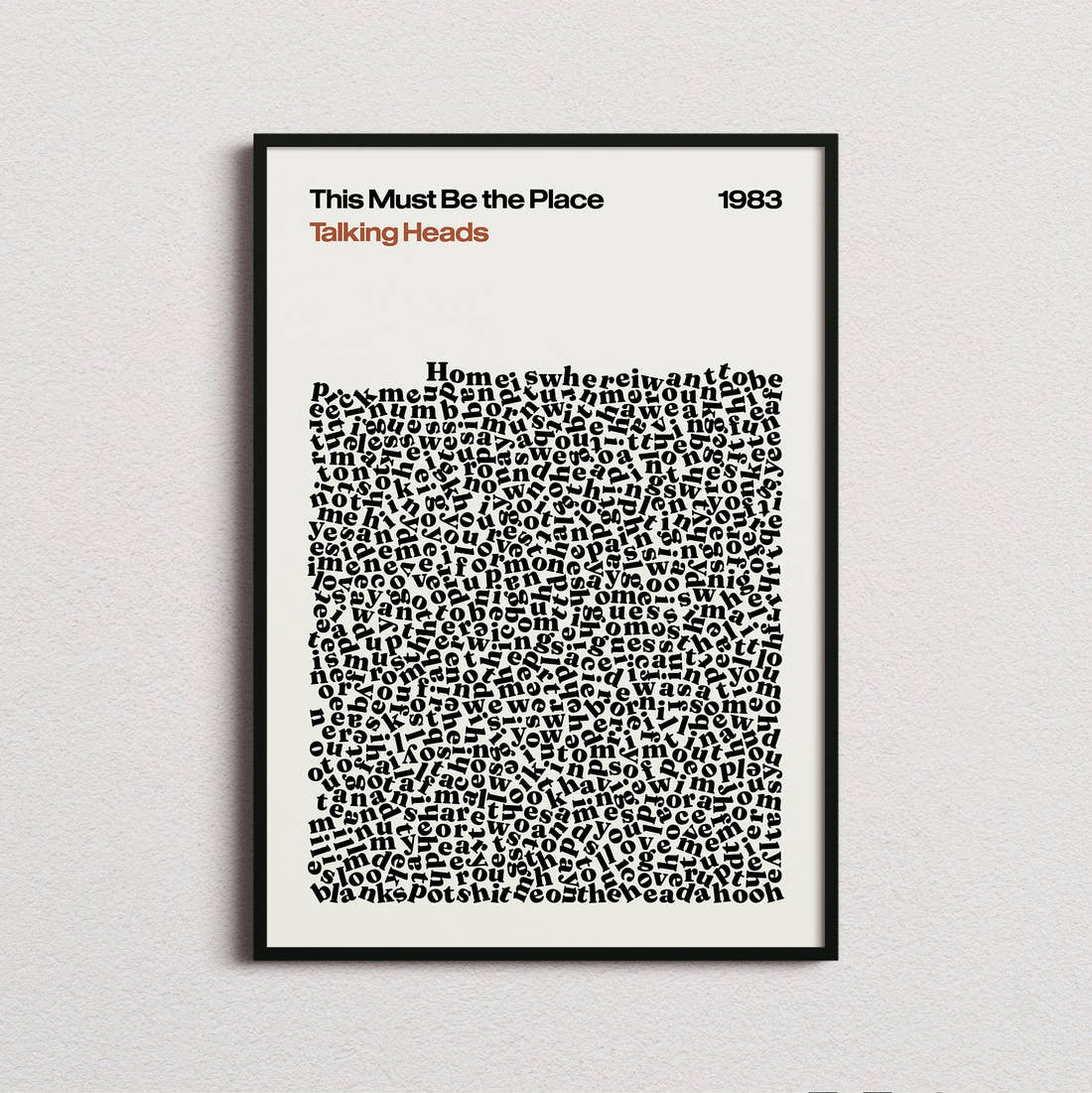 Talking Heads This Must Be the Place Lyric Print in the cream colourway, framed