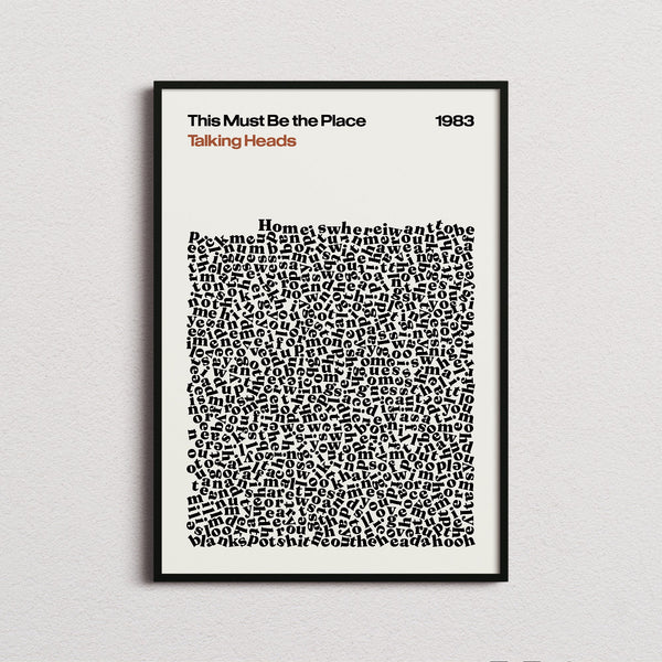 Talking Heads This Must Be the Place Lyric Print in the cream colourway, framed