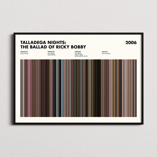 Talladega Nights: The Ballad of Ricky Bobby Movie Barcode Poster framed and photographed straight on