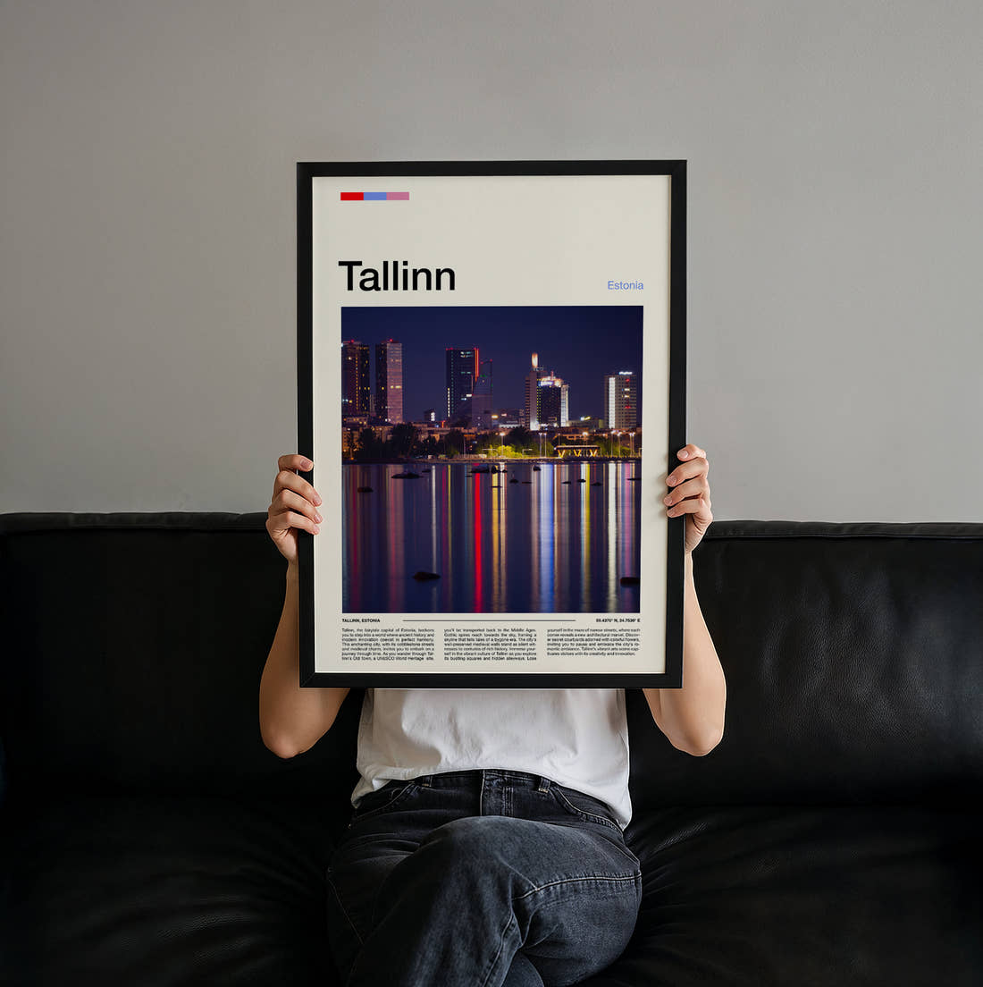 Tallinn Ferris Wheel Reflections Travel Print held up by hand to show the size of the print