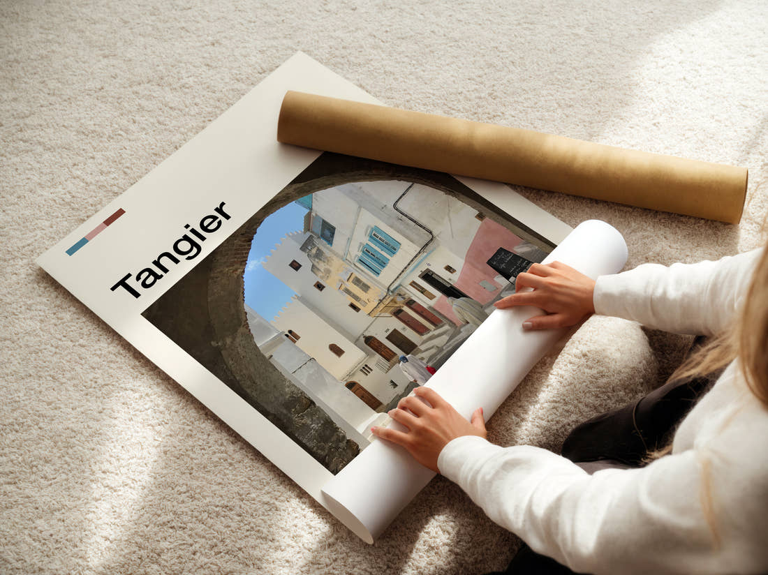 Tangier Archway In The Medina Travel Print being unrolled from its postal tube
